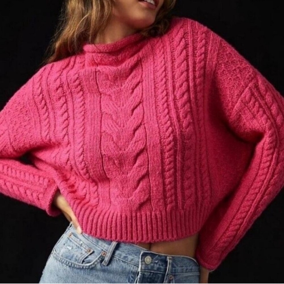 Pilcro Sweaters - Pilcro Anthropologie Women's Pink Mock-Neck Cable-Knit Sweater Size XS